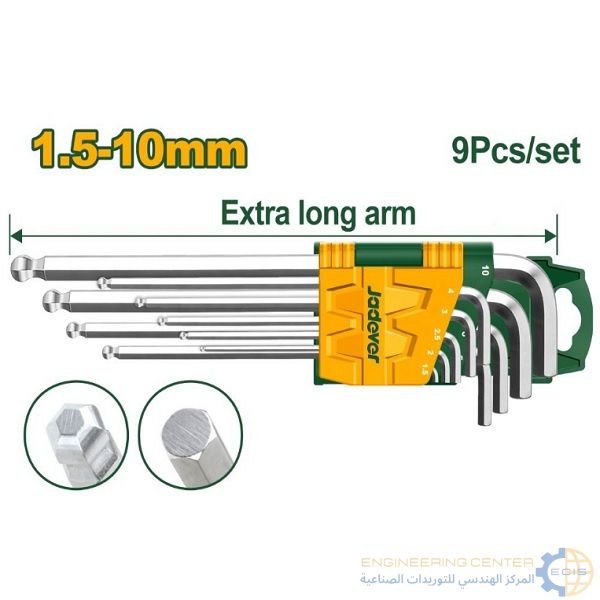 طقم الن مسدس طويل بالمللي من 1.5-10مم 9 قطع JADEVER