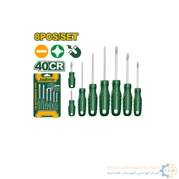 طقم مفكات 8 قطع عادة وصليبة يد بلاستيك JADEVER