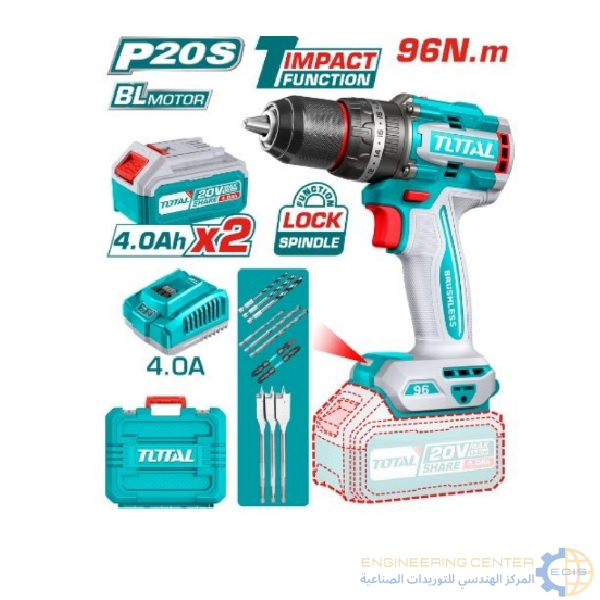 شنيور 20 فولت 4 امبير 96 نيوتن 2 بطارية+شاحن TiDLi20968 توتال