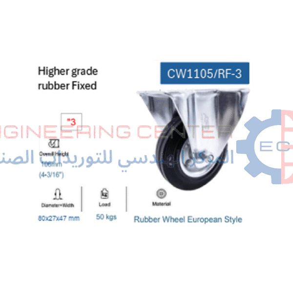 عجلة 3 بوصة بقاعدة كاوتش اسود متحرك بدون فرامل APT