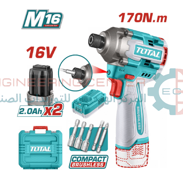 مفك حل وربط بطارية 16فولت 170نيوتن  مع 2 بطارية و شاحن توتال