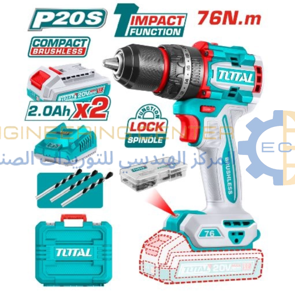 شنيور بطارية 20 فولت دقاق 76نيوتن 47 ق 2بطارية TiDLi20768 توتال